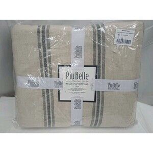Piu Belle Washed Linen Face Percale Queen Comforter Striped NWT Portugal Striped